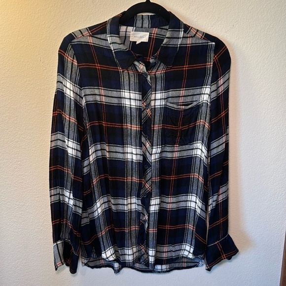 Melloday‎ women’s button up flannel shirt blue & orange size medium - Picture 1 of 5